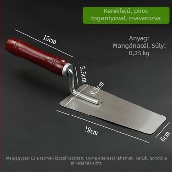 Rozsdamentes acél téglázó glettvas ívelt formával és integrált tálcával, glett kés, diamant csatlakozás