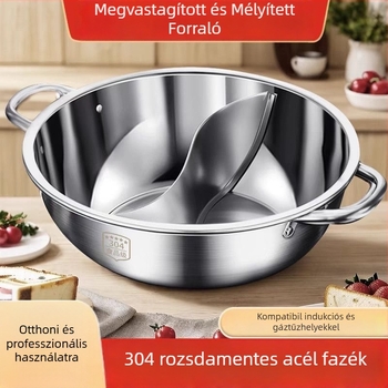 Kétkamrás forró fazék fedővel, vastagított rozsdamentes acél 316, 2,1–4 L kapacitás, gáztűzhelyhez kompatibilis