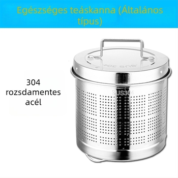 Egészséges teáskanna szűrőhálóval, 304-es rozsdamentes acéltest, belső üveg, kapacitás 1,5–2 L, teljesítmény 500–1000 W