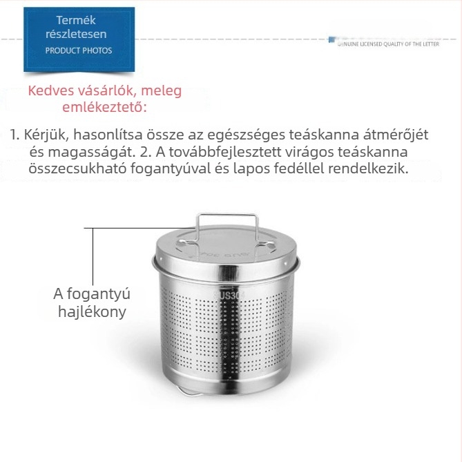 Egészséges teáskanna szűrőhálóval, 304-es rozsdamentes acéltest, belső üveg, kapacitás 1,5–2 L, teljesítmény 500–1000 W