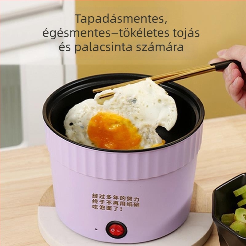 JMC-15 Kompakt elektromos tésztaedény 1 személyre, kapacitás legfeljebb 2 L, kerámia tapadásmentes belső, mechanikus vezérlés gombbal, gyors gőz