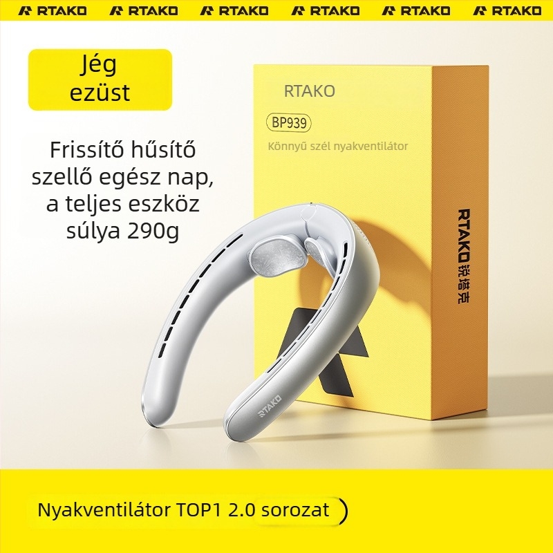 Ruitak nyakventilátor penge nélkül, hordozható USB-ről tölthető, csendes, kültéri használatra, 5 sebesség