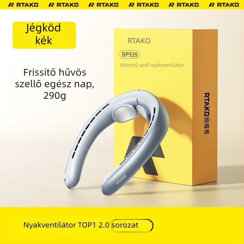 Ruitak nyakventilátor penge nélkül, hordozható USB-ről tölthető, csendes, kültéri használatra, 5 sebesség