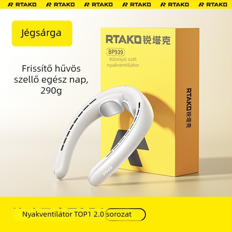 Ruitak nyakventilátor penge nélkül, hordozható USB-ről tölthető, csendes, kültéri használatra, 5 sebesség