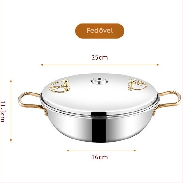 Abby's 304 rozsdamentes acél hot pot – indukciós kompatibilis, bevonat nélküli edény, egyenes aljzattal, rozsdamentes acél fedél