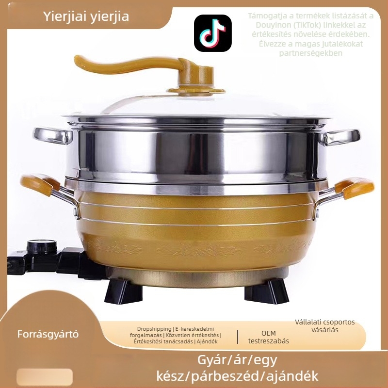 Elektromos forró fazék – többfunkciós, 4–5 L kapacitás, 1500 W, alumínium test, belső alumínium ötvözet bevonattal, 3–8 személynek