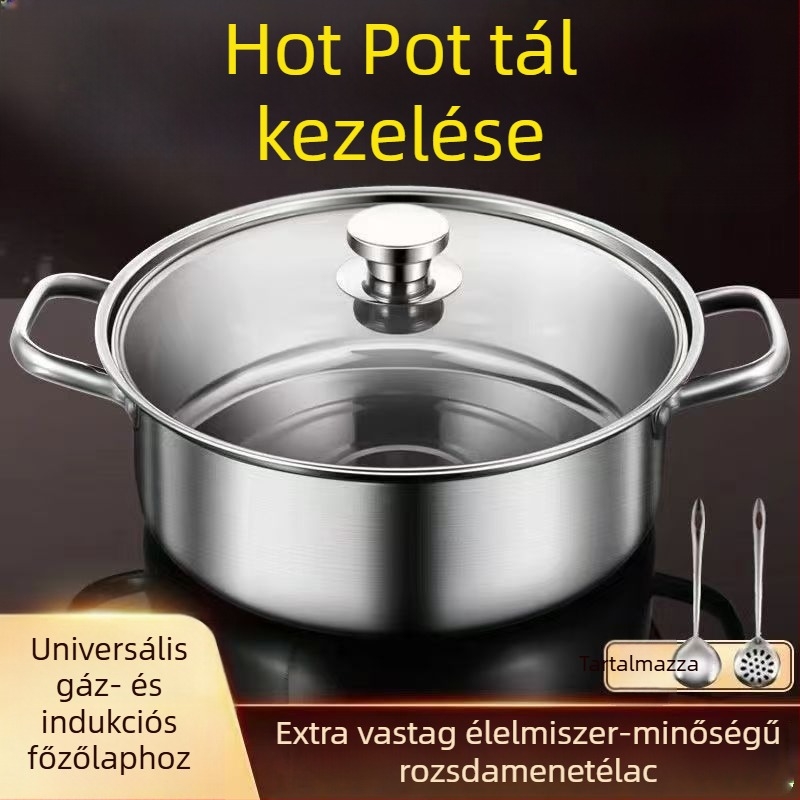 Mandarin kacsa rozsdamentes acélból készült hot pot, kettős kamrás kialakítás, 4.1-6 L kapacitás, összetett alj, fedél üvegszálas, általános tűzhelyekhez, márka Zhenmingtang