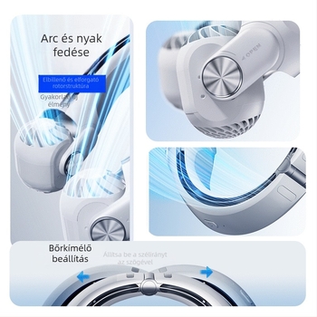 Nyakba akasztható ventilátor blade nélkül, beépített akkumulátorral 2000–4000 mAh, USB-tápellátás, 3 sebesség, brushless motor, kihúzható forgó levegőcsatorna