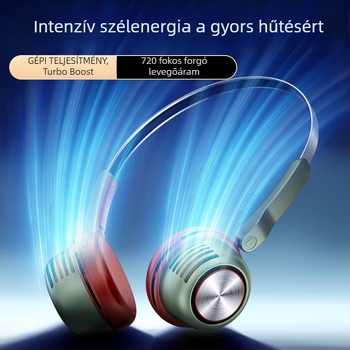Nyakba akasztható, lapát nélküli ventilátor, USB töltés, 5V, 3,2W, 5 sebesség, beépített 1200–2000 mAh akkumulátor