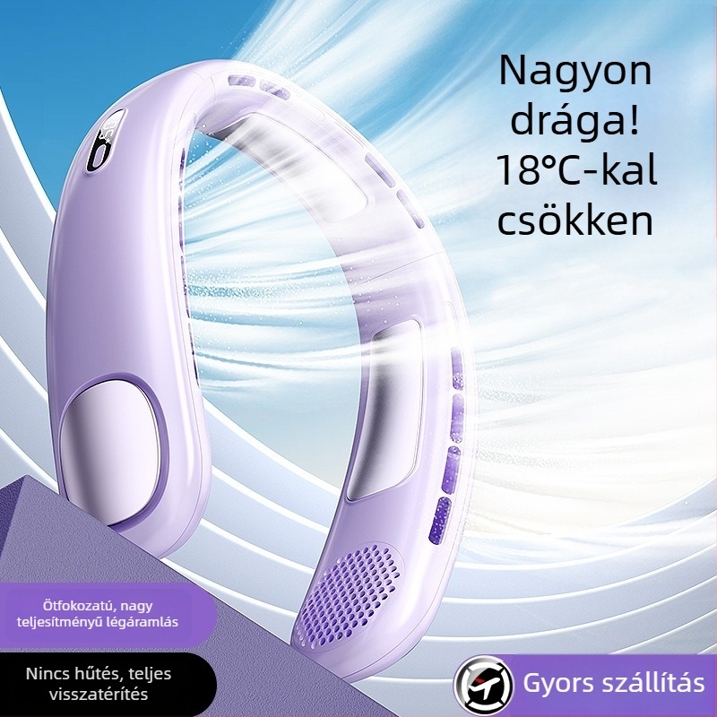 Öt sebességű penge nélküli nyakba akasztható ventilátor — hordozható USB-töltésű hűtés, hosszú üzemidő