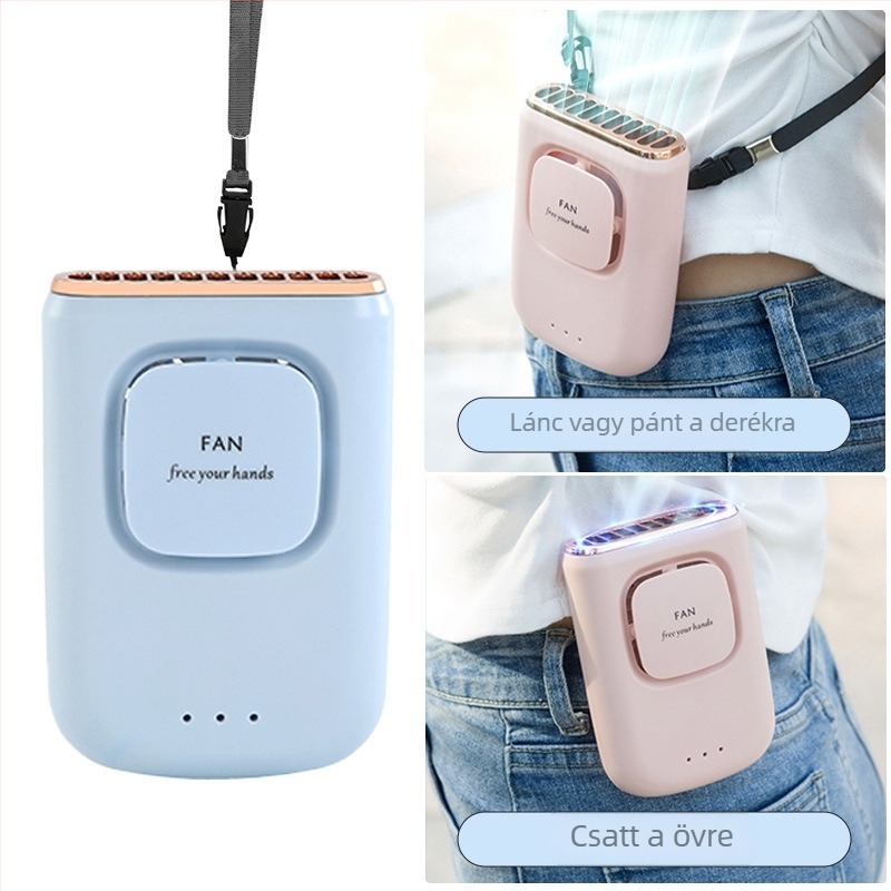 Nyak- és deréktáji penge nélküli ventilátor LED kijelzős, USB töltésű, 3 sebességfokozat, beépített 2000–4000 mAh akkumulátor, hordozható mini ventilátor