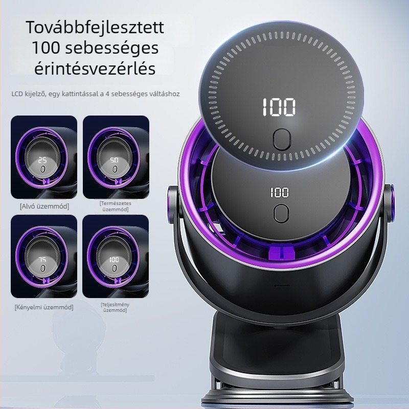 Csipeszes, lapát nélküli asztali ventilátor USB-s tápellátással, beépített akkumulátorral, 4 sebesség