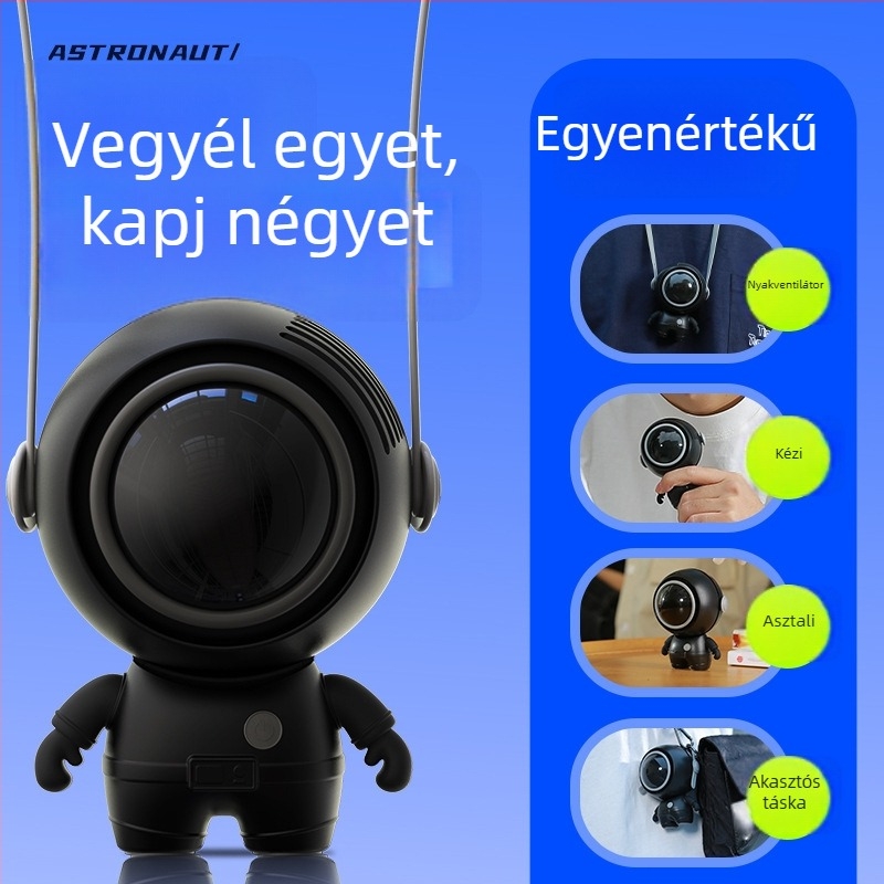 USB pengétlen nyakba akasztható ventilátor – mini, hordozható űrhajós dizájnnal