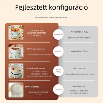 Elektronikus forró fazék porcelánkristály belsővel és boroszilikát üvegtesttel (1000-1200W, 2-3L)