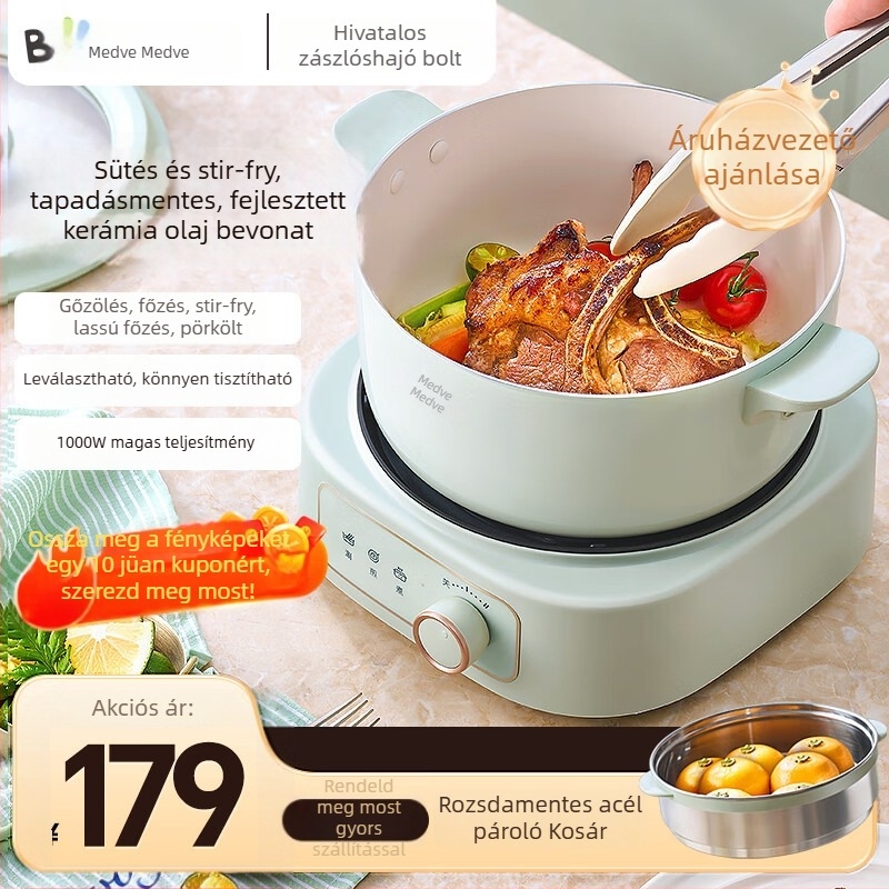 Elektronikus forró fazék porcelánkristály belsővel és boroszilikát üvegtesttel (1000-1200W, 2-3L)