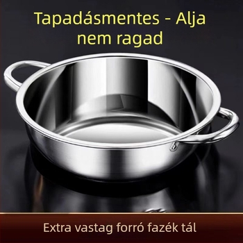 304 rozsdamentes acél shabu edény, vastag falú, két fogantyúval, 2,1–4 L kapacitás, indukciós tűzhelyhez kompatibilis