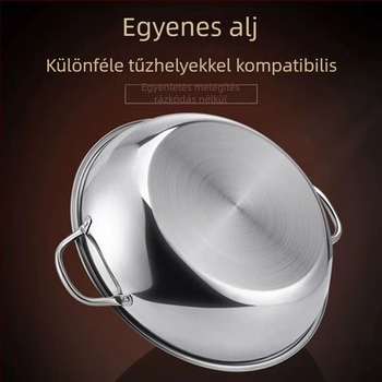 304 rozsdamentes acél shabu edény, vastag falú, két fogantyúval, 2,1–4 L kapacitás, indukciós tűzhelyhez kompatibilis