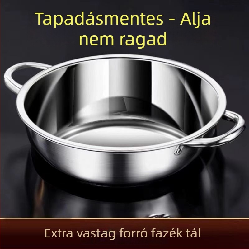 304 rozsdamentes acél shabu edény, vastag falú, két fogantyúval, 2,1–4 L kapacitás, indukciós tűzhelyhez kompatibilis