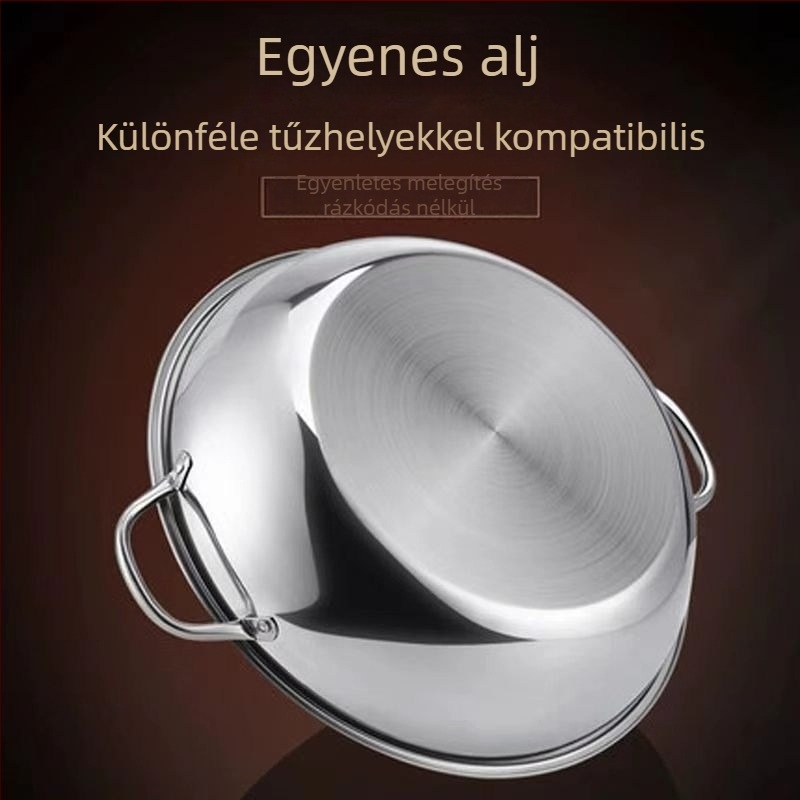 304 rozsdamentes acél shabu edény, vastag falú, két fogantyúval, 2,1–4 L kapacitás, indukciós tűzhelyhez kompatibilis