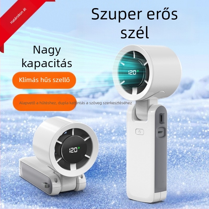 Három az egyben turbó, magas sebességű összecsukható kézi ventilátor kefementes motorral, USB töltéssel, beépített 1000–1200 mAh-s akkumulátorral, 3 sebességfokozat