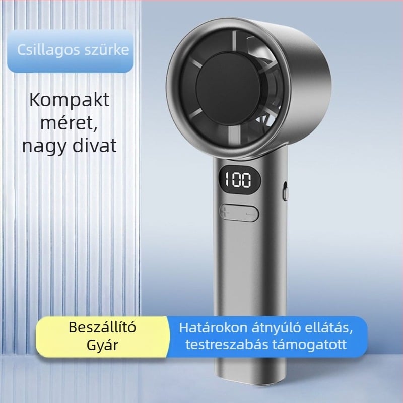 Kézben tartható USB-s bladeless turbina ventilátor, brushless motor, 5 sebesség, beépített 800–1000 mAh akkumulátor