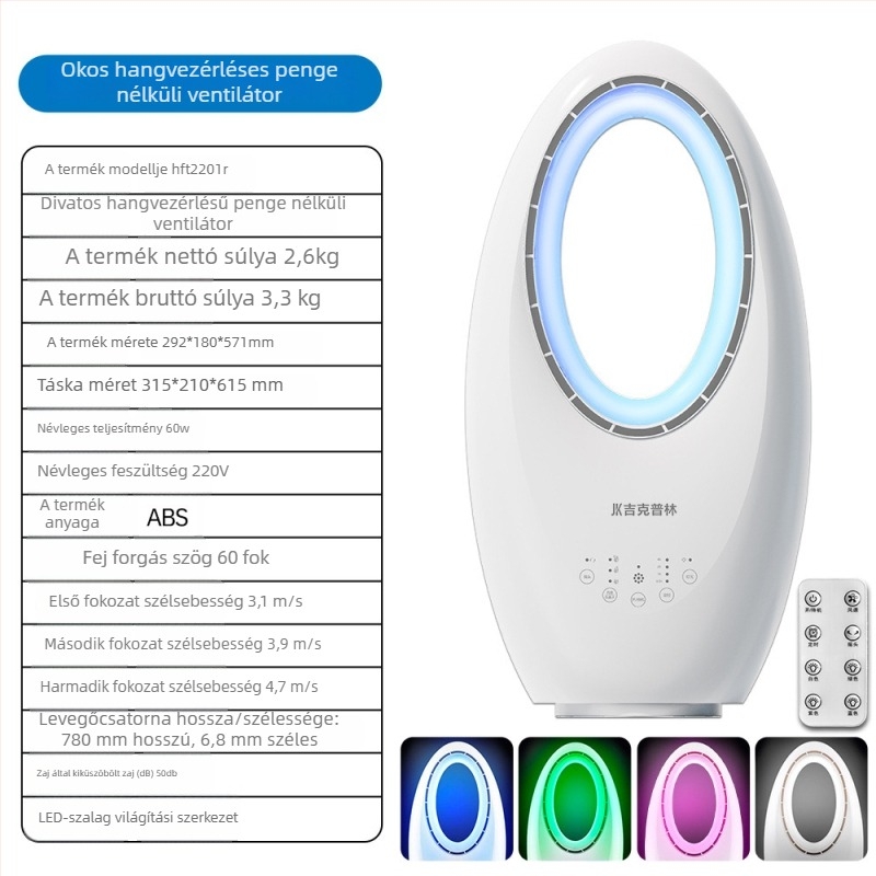 Háztartási lapát nélküli toronyventilátor, ultra-csendes, AC üzemmód, 220 V, 60 W, zaj <36 dB(A), hatókör 31–40 m²