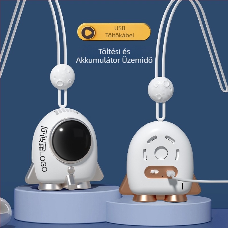 Nyakba akasztható penge nélküli ventilátor, USB tápegység, beépített 300–500 mAh akkumulátor, 2 sebesség, zaj 36 dB