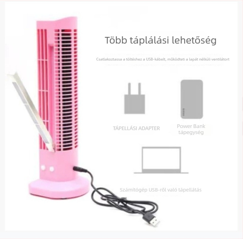 USB-tápellátású lapát nélküli asztali ventilátor LED szemvédő lámpával, természetes szél, 2 fokozat