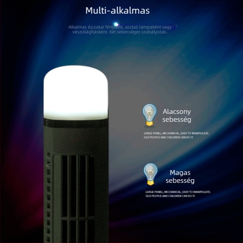 USB-tápellátású lapát nélküli asztali ventilátor LED szemvédő lámpával, természetes szél, 2 fokozat