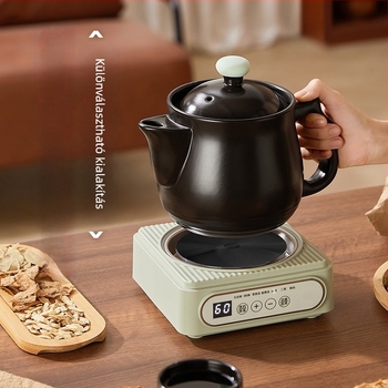 Kerámiából készült elektromos kaserola elektronikus termosztáttal, 600W, 220V, kerámia belső edény, egy személyre tervezve