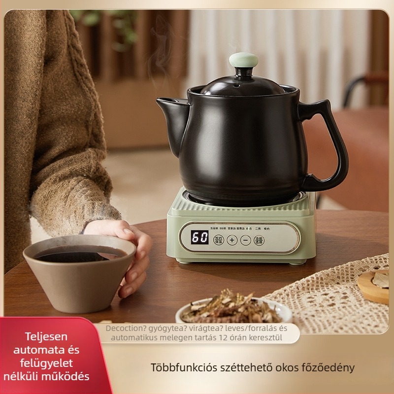 Kerámiából készült elektromos kaserola elektronikus termosztáttal, 600W, 220V, kerámia belső edény, egy személyre tervezve