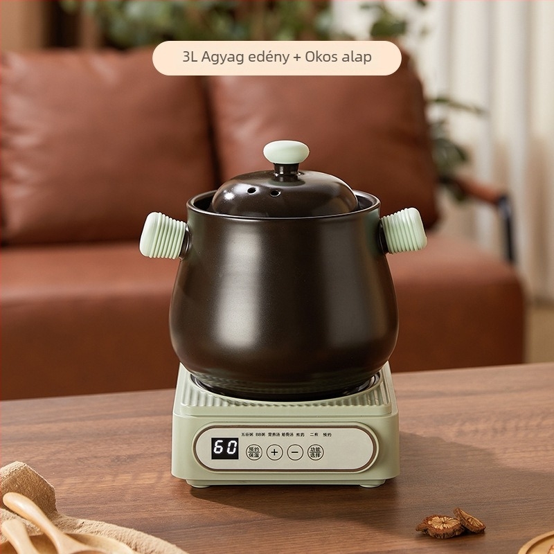 Kerámiából készült elektromos kaserola elektronikus termosztáttal, 600W, 220V, kerámia belső edény, egy személyre tervezve