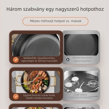 Nerészacél hot pot integrált, tapadásmentes aljú, üvegfedővel, Shu Bao 08 modell, kapacitás 4.1–6 L / 2.1–4 L, indukciós tűzhely-kompatibilis