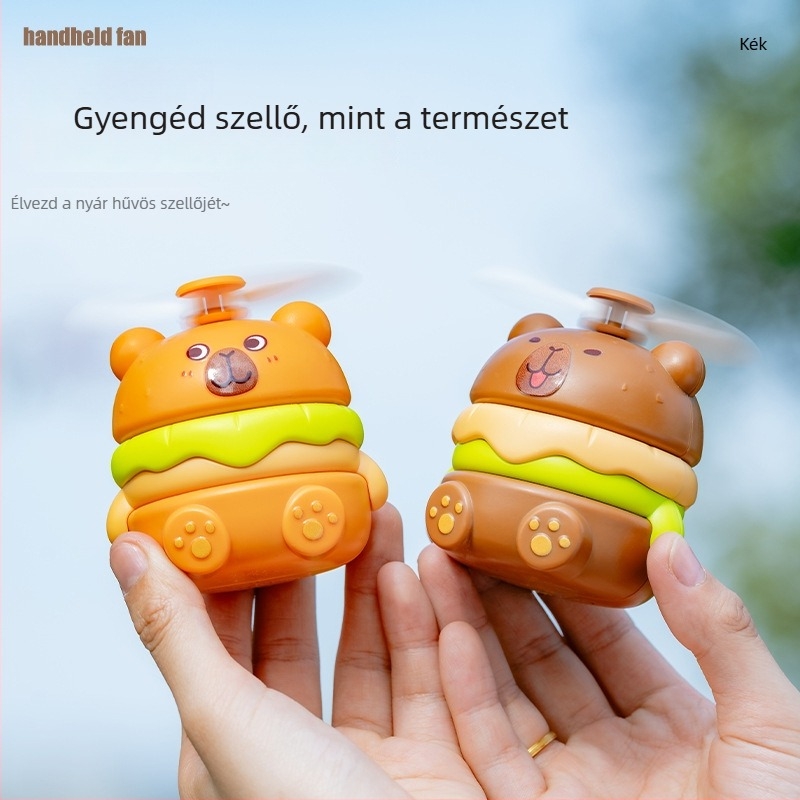 USB töltésű nyakventilátor, beépített akkumulátor 100-300 mAh, 2 lapát, capybara dizájn, zaj 70 dB vagy több, 3.7V 5W (USB töltés, akku 100-300 mAh, 3.7V, 5W, 2 lapát)