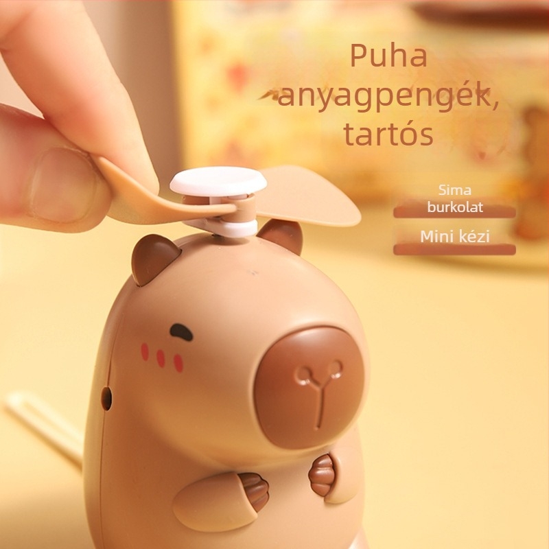 USB töltésű nyakventilátor, beépített akkumulátor 100-300 mAh, 2 lapát, capybara dizájn, zaj 70 dB vagy több, 3.7V 5W (USB töltés, akku 100-300 mAh, 3.7V, 5W, 2 lapát)