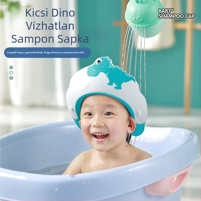Dinoszaurusz baba sampon sapka – szem- és fülvédelmi funkció, vízálló, műanyag fürdősapka gyerekeknek | Márka: Happy Blue Whale