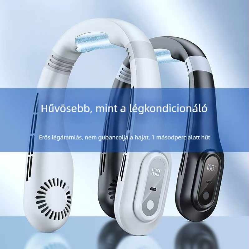 J18 lamellátlan nyakba akasztható ventilátor, USB-ről tölthető, hordozható személyes légkondicionáló, kültéri használatra, csendes