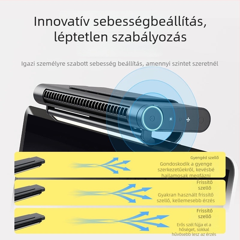 Lapát nélküli asztali toronyventilátor USB újratölthető akkumulátorral, 3 fokozat, csendes irodai ventilátor éjjeli fény