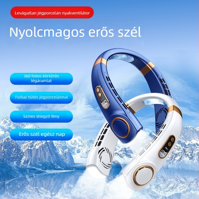 Lapát nélküli nyakventilátor, beépített 1200–2000mAh akkumulátor, USB töltés, 4 sebességfokozat, brushless motor