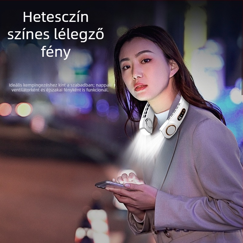 Lapát nélküli nyakventilátor, beépített 1200–2000mAh akkumulátor, USB töltés, 4 sebességfokozat, brushless motor