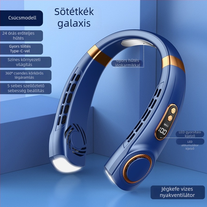 Lapát nélküli nyakventilátor, beépített 1200–2000mAh akkumulátor, USB töltés, 4 sebességfokozat, brushless motor