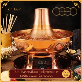 Réz forró fazék, nem elektromos, tiszta réz fedéllel, kapacitás 2.1–4 L, egyrétegű aljzattal, hagyományos kínai stílus