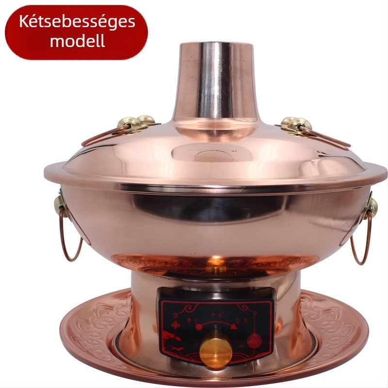 Réz forró fazék, nem elektromos, tiszta réz fedéllel, kapacitás 2.1–4 L, egyrétegű aljzattal, hagyományos kínai stílus