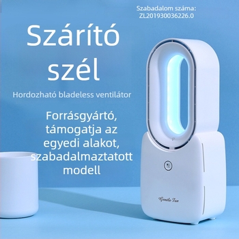 Lapát nélküli asztali ventilátor USB töltéssel, hordozható és csendes, beépített 2500 mAh akkumulátor, 4 sebesség