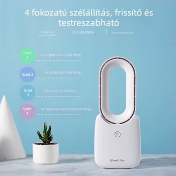 Lapát nélküli asztali ventilátor USB töltéssel, hordozható és csendes, beépített 2500 mAh akkumulátor, 4 sebesség