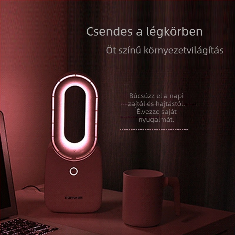 Lapát nélküli asztali ventilátor USB töltéssel, hordozható és csendes, beépített 2500 mAh akkumulátor, 4 sebesség