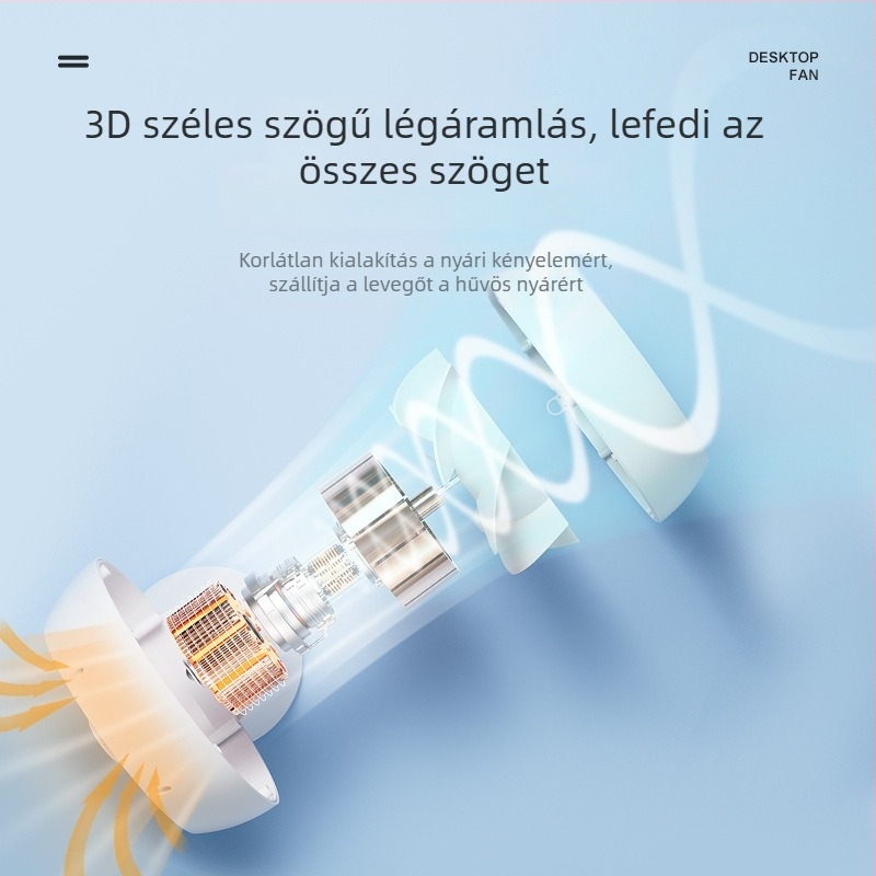 Bladeless asztali ventilátor USB-s táplálású, beépített 4000–6000 mAh-s akkumulátor, 6 sebességű digitális kijelző, csendes légáramlat, kompakt légtovábbító