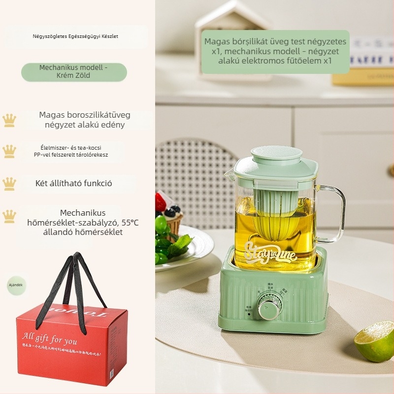 Egészség teáskanna digitális termosztáttal, üvegtest, 500W, modell MZS-500B, 2-3 főre