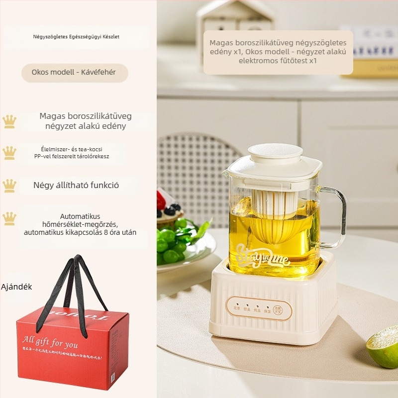 Egészség teáskanna digitális termosztáttal, üvegtest, 500W, modell MZS-500B, 2-3 főre