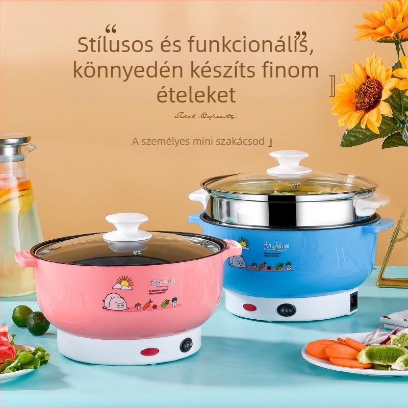 Elektromos főzőedény, 2–3 L kapacitás, <800 W, műanyag külső és rozsdamentes acél belső, 3–4 személyre